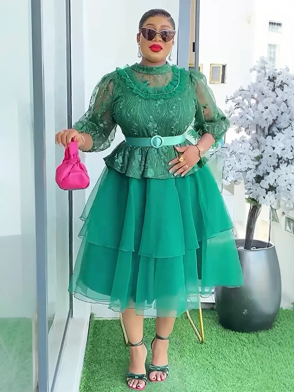 Elegant Plus Size African Party Dresses for Women 2025 Long Sleeve Evening Gown Elegant Christmas Muslim Chiffon Maxi Dress Robe