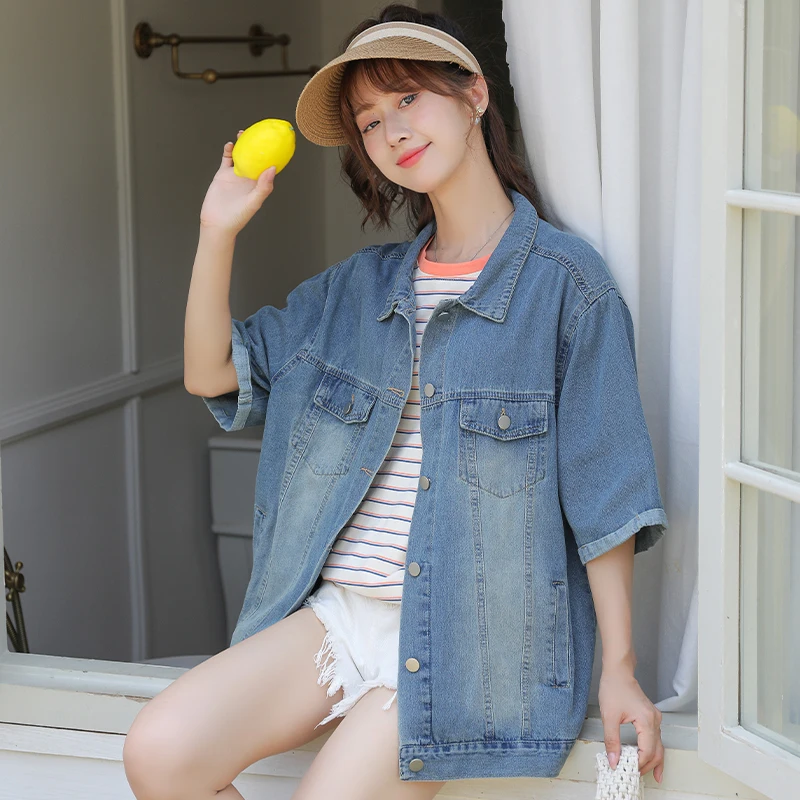 New Big Version Trend Loose and Comfortable Soft Breathable Thin Denim Short-sleeved Top Jackets