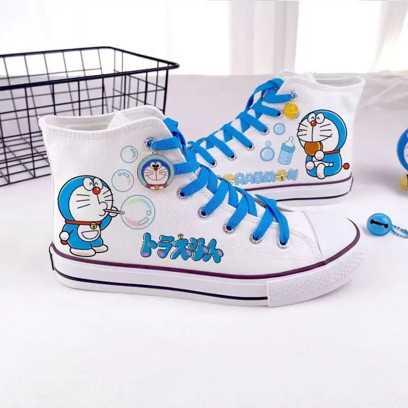 

Doraemon real pictures high top plus size white 2025 new autumn students Canvas shoes Casual drop shipping women's skate shoes