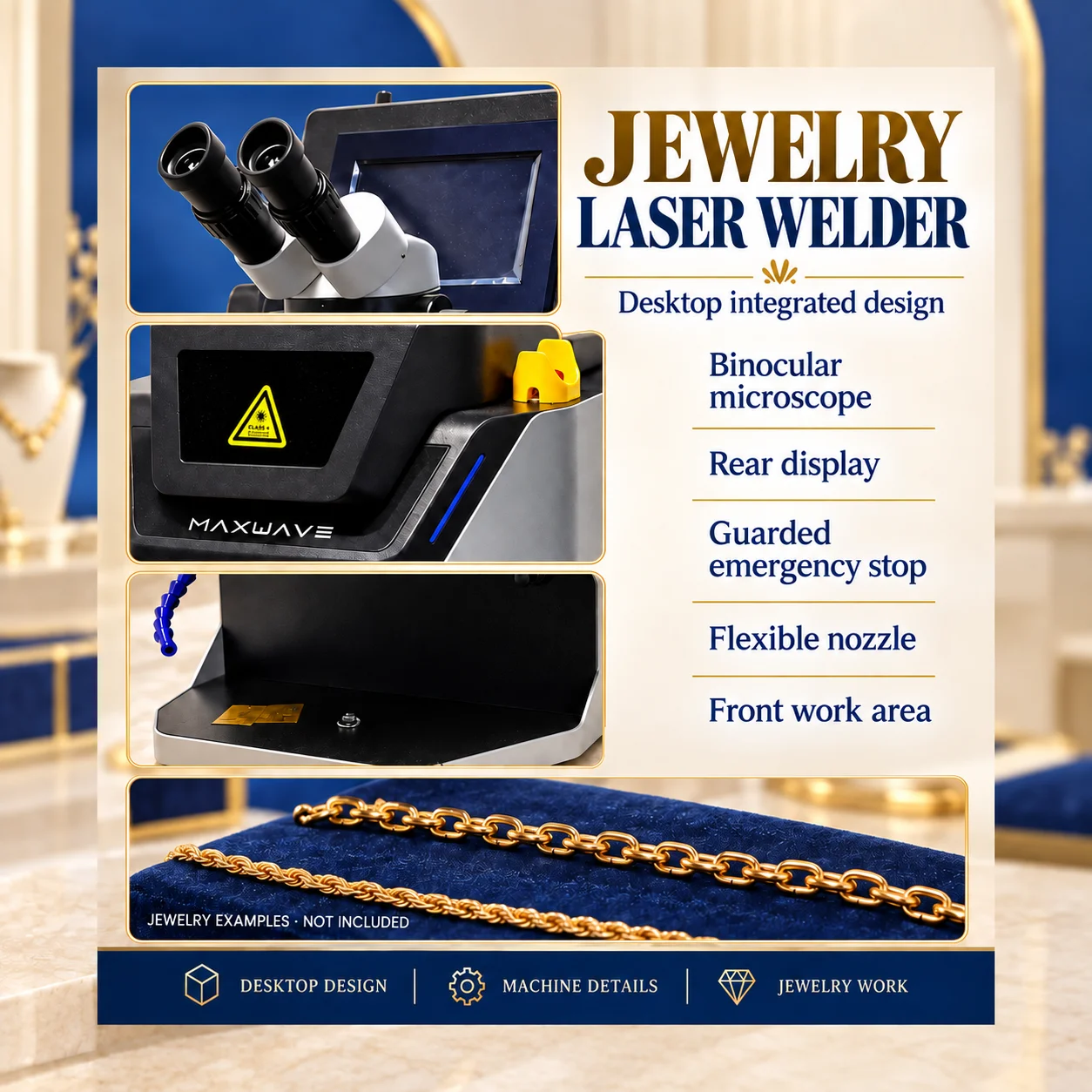 Benchtop Jewelry Laser Welding System with Microscope Viewing and Vented Side Housing for Jewelry Repair at Workshop Benches