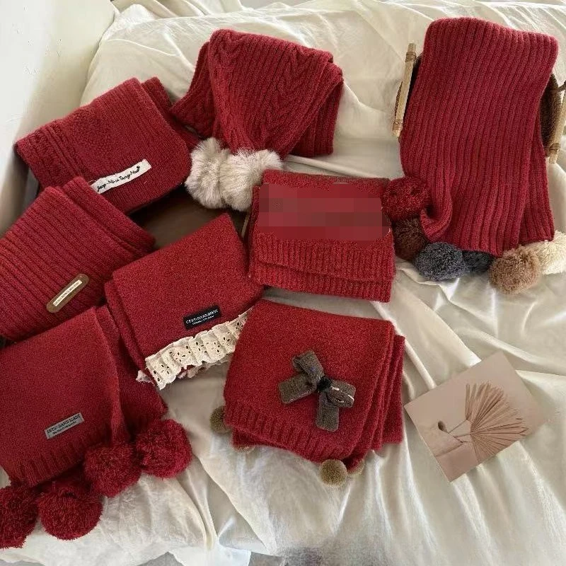 

Детский модный новогодний вязаный шерстяной красный шарф, теплый холодный удлиненный вязаный дорожный шарф для детей 2-8 лет