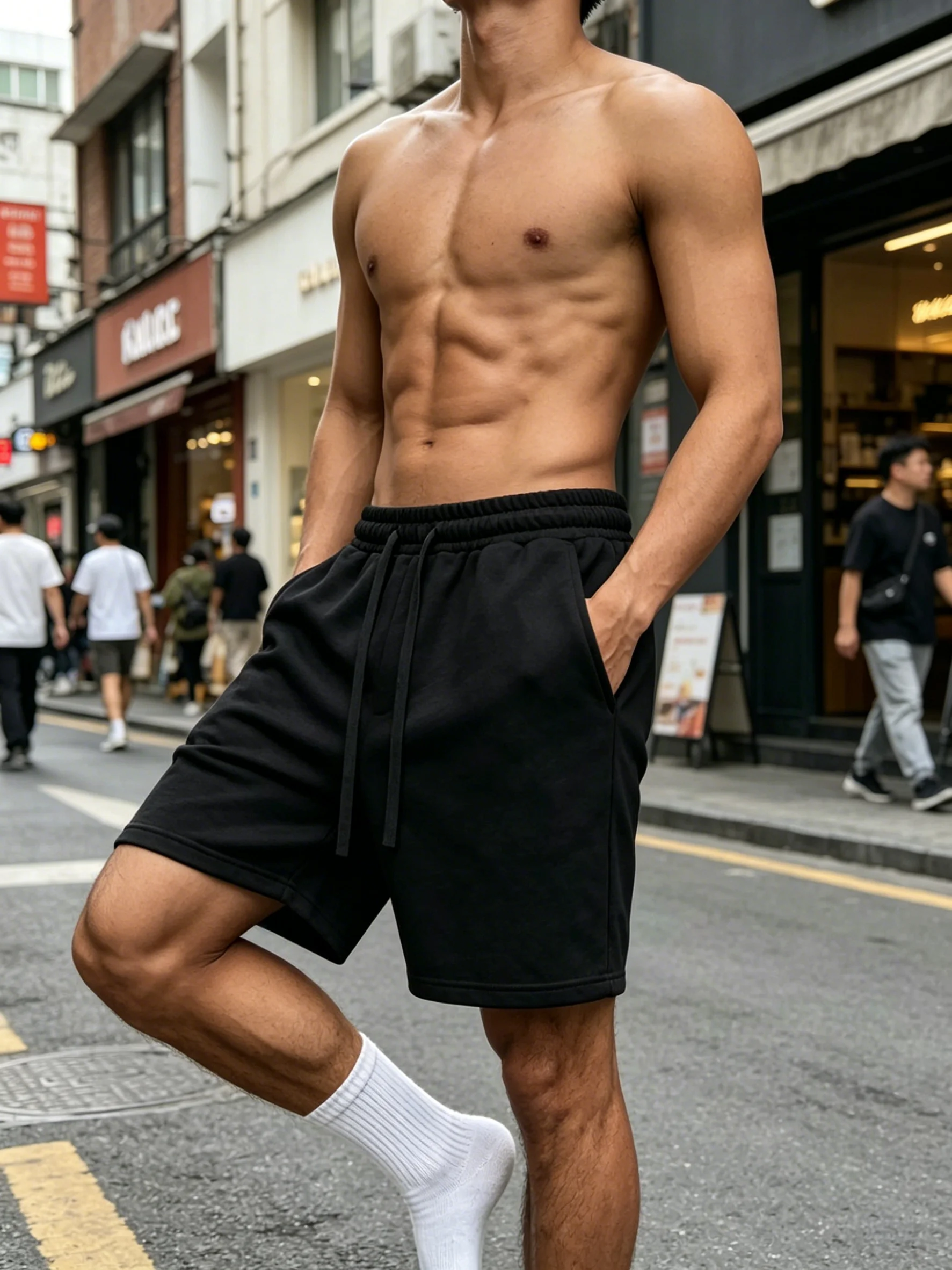 

Mens Loose Street Style Casual Shorts Stretch Waistband Deep Pockets Breathable Soft Fabric Outdoor Training Lounge Jogger