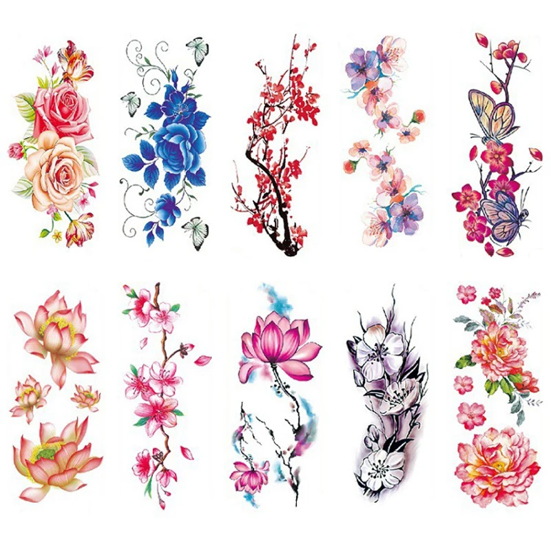 

Flower Temporary Tattoo for Women Adult Sexy Fake Tattoo Sticker Waterproof Body Art Colored Floral Lotus Festival Makeup Tattoo