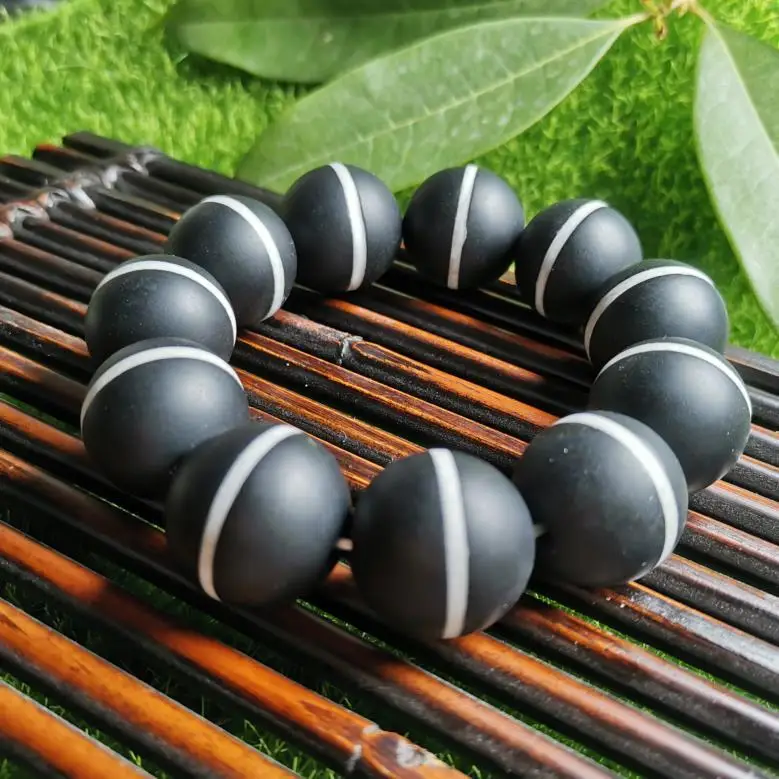 New Natural Black-and-white Agate Single Ring Bracelets Men's Simple Bracelet