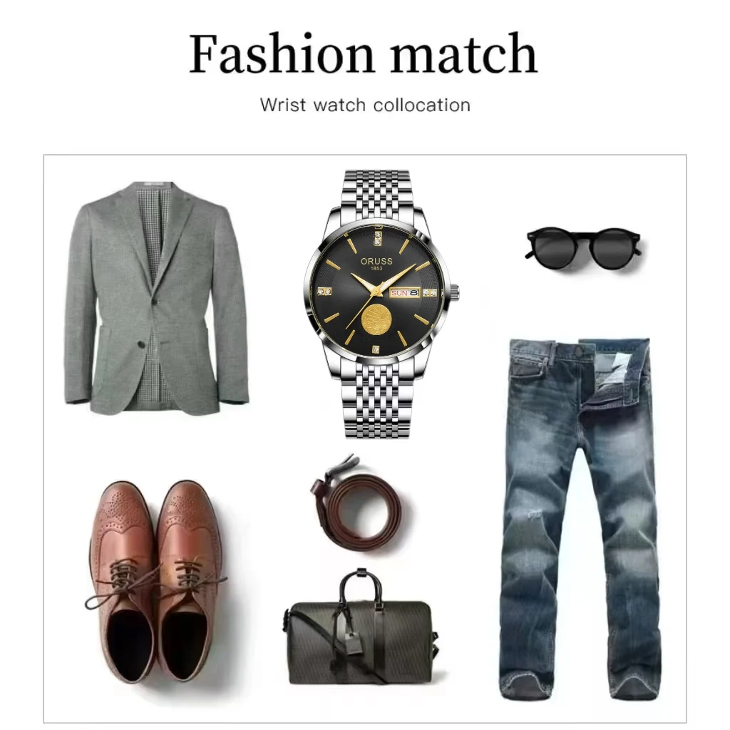 ORUSS Original luxe Quartz montre lumineuse montre pour hommes pour hommes mode montres en acier inoxydable étanche NewF reexpédition