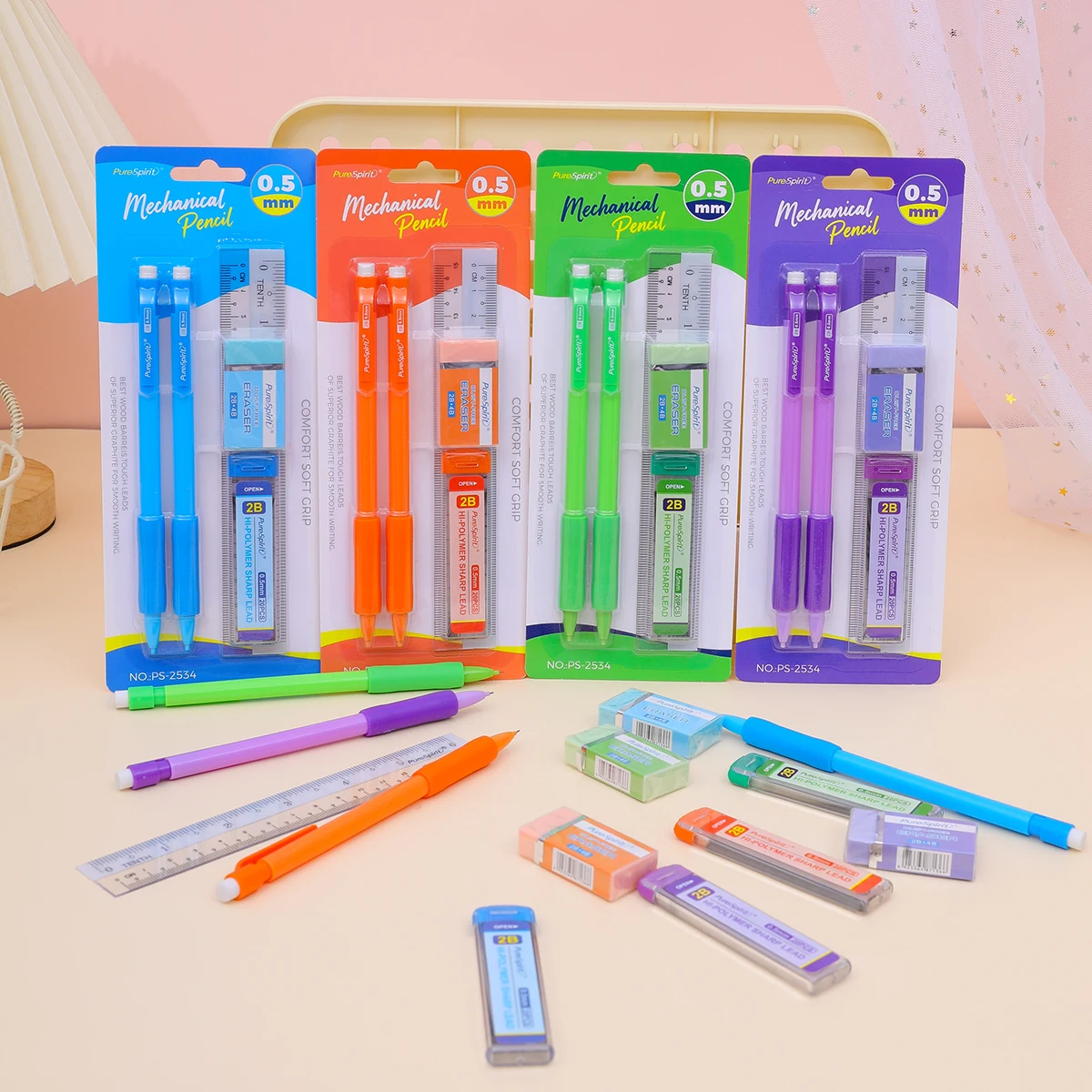 Druckbleistift-Set 0,5 mm mit Mine-Nachfüll-Radiergummi-Lineal zum Schreiben, Skizzieren, Kunst, Zeichnen, Malen, Schule, automatische Bleistifte