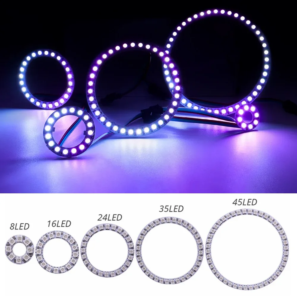 WS2812B LED PIXEL RING 8/16/24/35/45 LEDS DC5V SP110E Controller USB Kit Sysemul ic ingebouwde lightsK APP Art Programmering DC5-24V