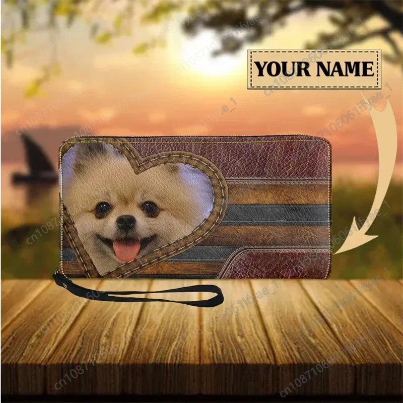 

Cute Women Wallet Pomeranian Animal Print Fashion Leather Female Purse Woman Lightweight Wrist Strap Card Holder for Teen Girls