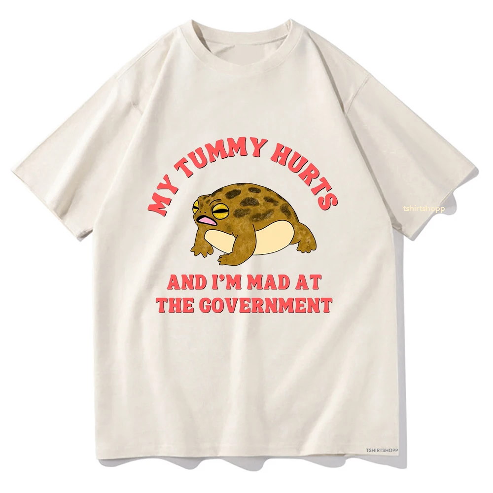 My Tummy Hurts and I'm Mad At The Government Frog T Shirts Men/women Tshirt Vintage Hip Hop Unisex Cotton Summer Aesthetic Tops