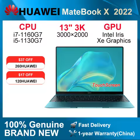 2022 HUAWEI MateBook X Laptop i5-1130G7/i7-1160G7 16GB512GB/1T Notebook 13 Inch 3k LTPS TouchScreen Netbook Iris Xe Graphics SSD