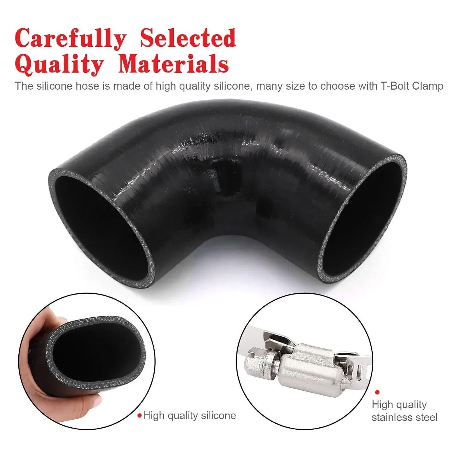ユニバーサル 4 層 3 インチ高品質 90 度エルボーカプラー ターボ配管接続用シリコンホース 吸気配管用 ブラック