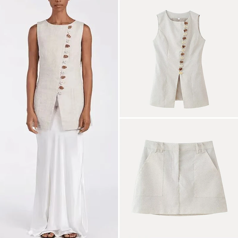 

Женский хлопково-льняной жилет с дизайном ket, весна 2022, новый комплект Faion, ткань из полиэфирного волокна f, ансамбль юбки