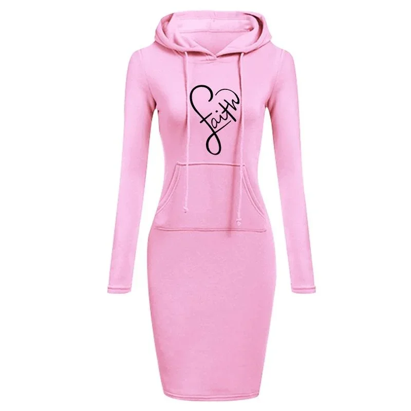 

New Women's Loving Printed Dress Autumn Winter Slim Fit Hooded Long Hoodie Fashion Casual Female Hoodies Dresses S-2XL