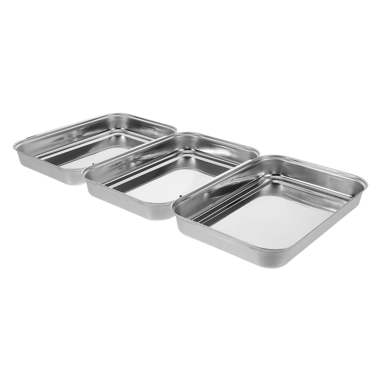 1Set Stainless Steel Breading Tray Set 17.7x8.9x1.2in Stackable Interlocking Pans for Chicken Cutlets Marinating Meat Flour Egg