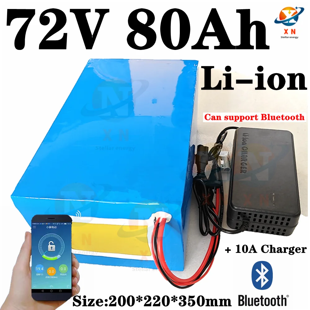 72v 80Ah Li-Ion With Bluetooth BMS APP Lithium Ion For 7000w Scooter Bicycle Battery Bike Tricycle Motorhome +10A Charger