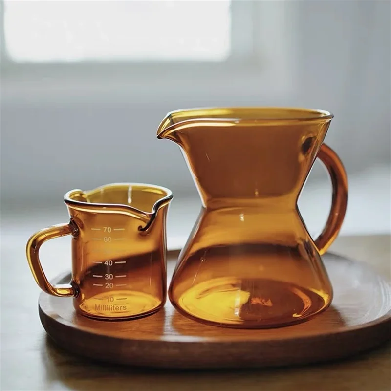 Amber 300ml Conical Borosilicate Glass Coffee Server Pour Over Drip Coffee Pot 70ml Espresso Measuring Cup Brewing Coffee Tools