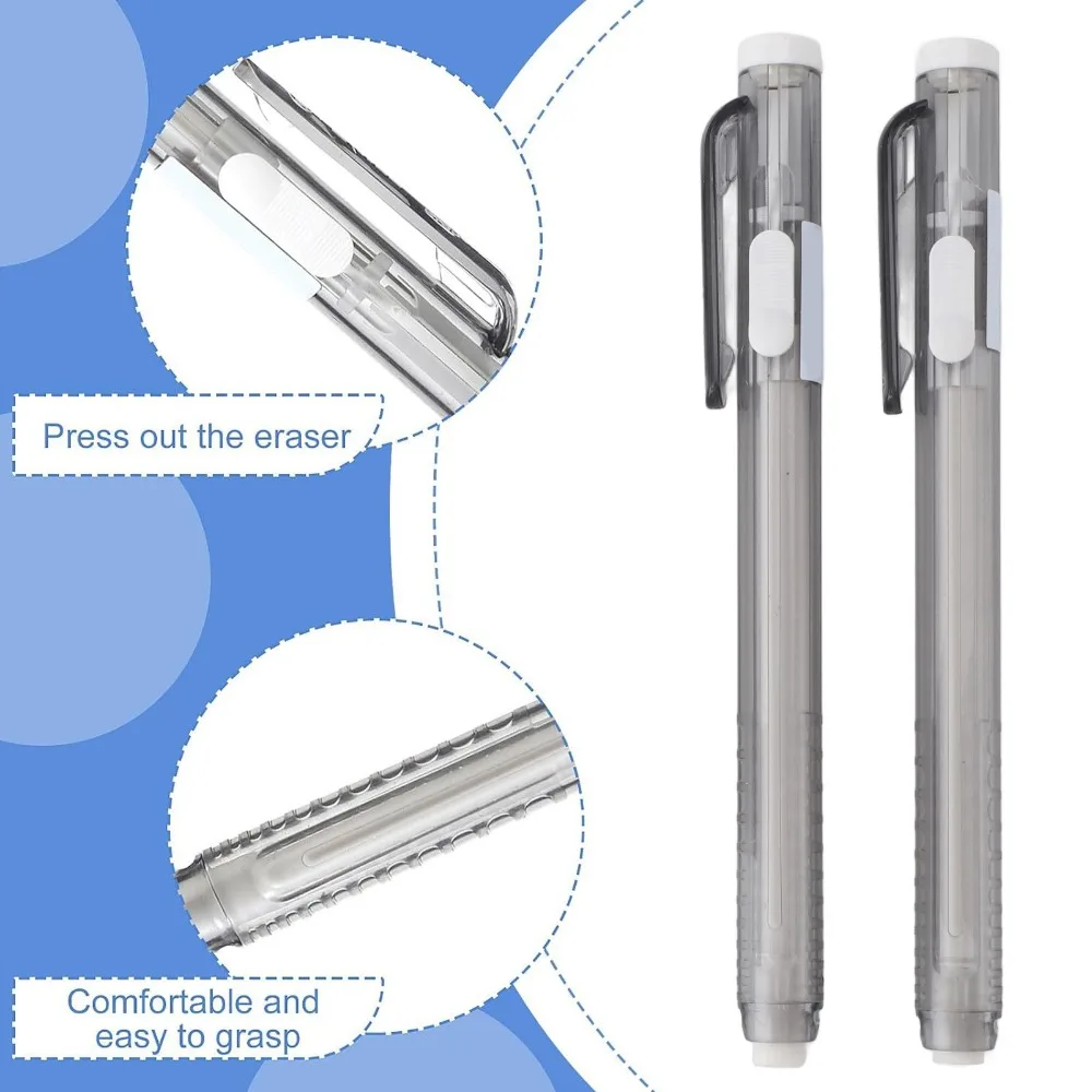 12Pcs Plastic Retractable Mechanical Eraser Grey Pen Length 13.5cm Mechanical Eraser Pen Refillable Eraser Set for Office