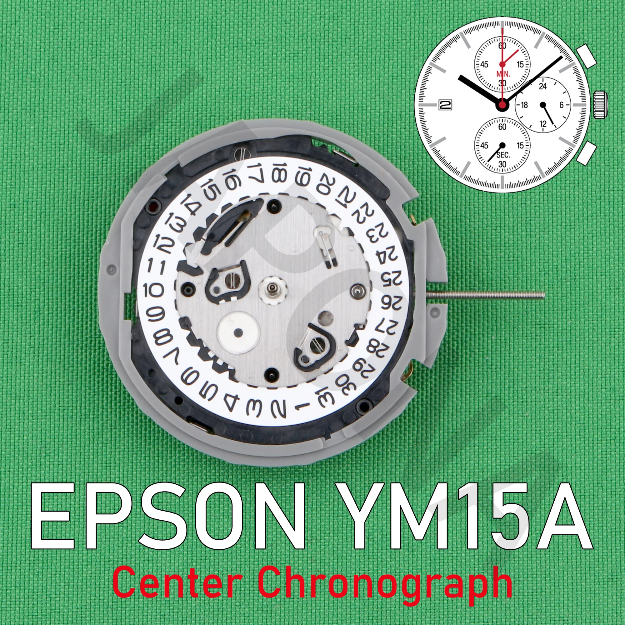 YM15 movement japan EPSON YM15A movement small hands at 3.6.12 Analog Quartz 12''' Center second Chronograph Movement