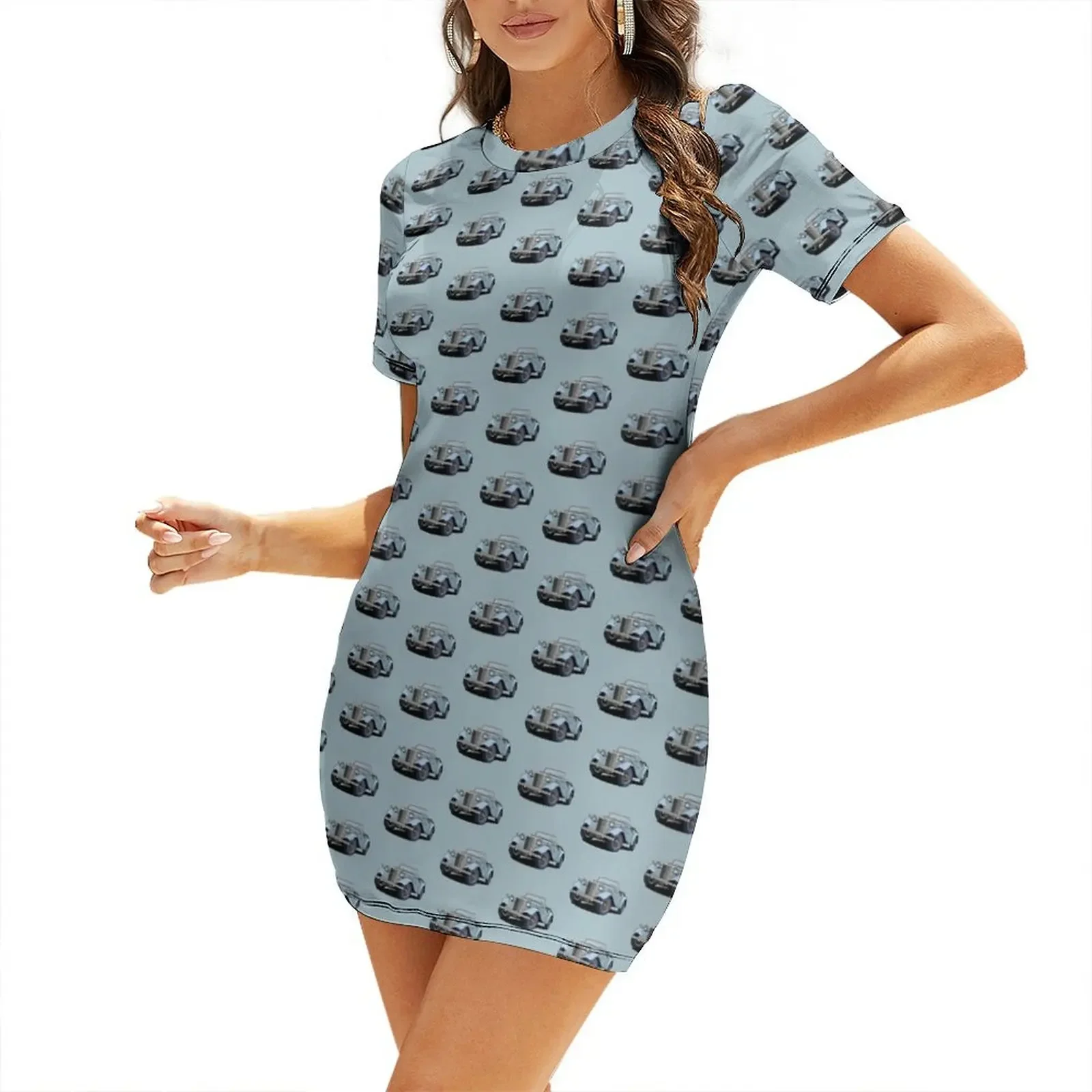 

MG T Type British Classic Car in light blue Short-Sleeved Dress evening dresses ladies Dress