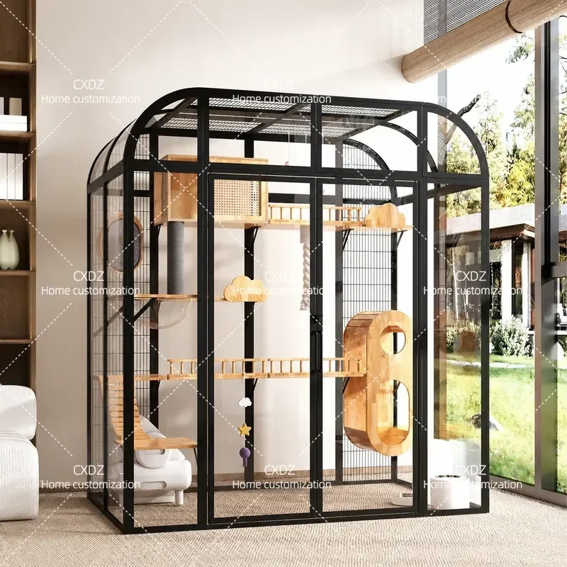 Large Panoramic Cat Villa Luxury Spacious Glass Indoor Elevated Cat Cage House Nest for Household Pet