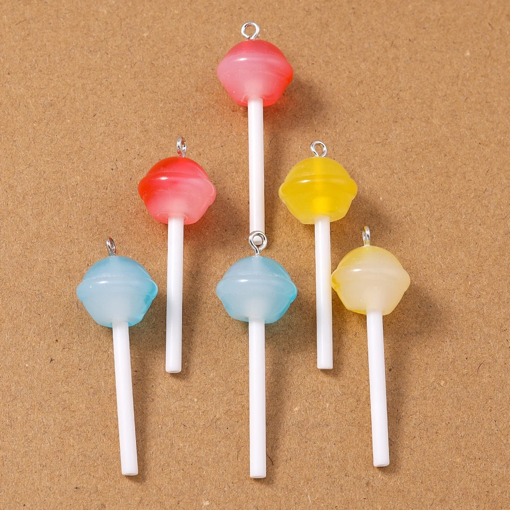 10 Stück 47*15mm Bunte Harz Candy Lollipop Charms Anhänger für Schmuckherstellung DIY Ohrringe Halskette Zubehör Zubehör – Detail 6
