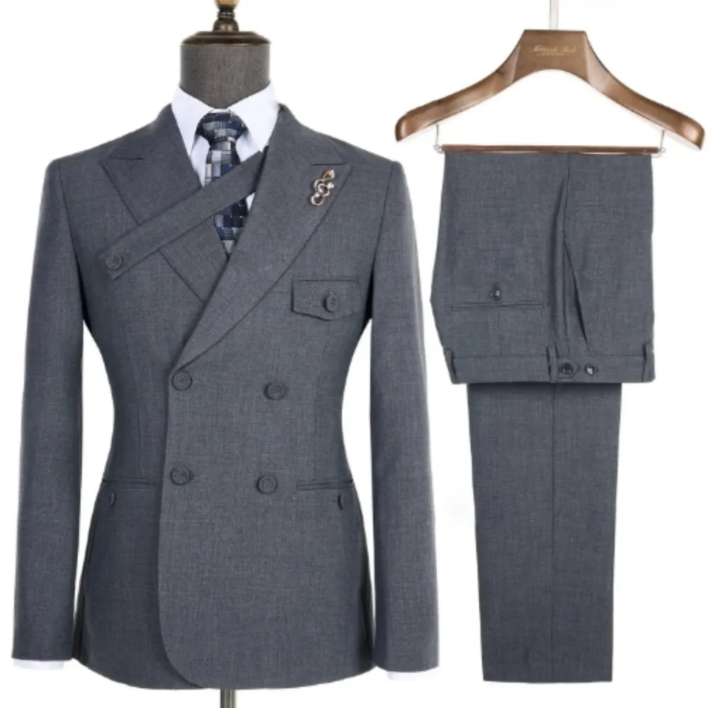 Navy Blue Men'S Suit 2025 Fashion Double Breasted Business Workwear Party Groom Wedding (Jacket+Pants) 2-Piece casual Customized