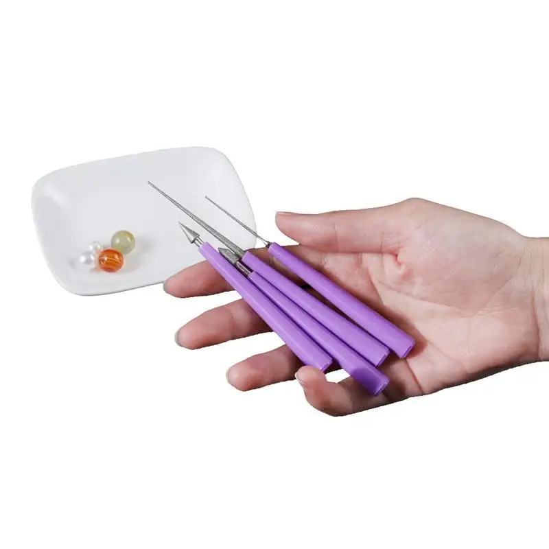 4pcs Purple Diamond Pearl Glass Bead Reamer Burr Beading Hole Enlarger Woodworking Hand Craft Tool Set