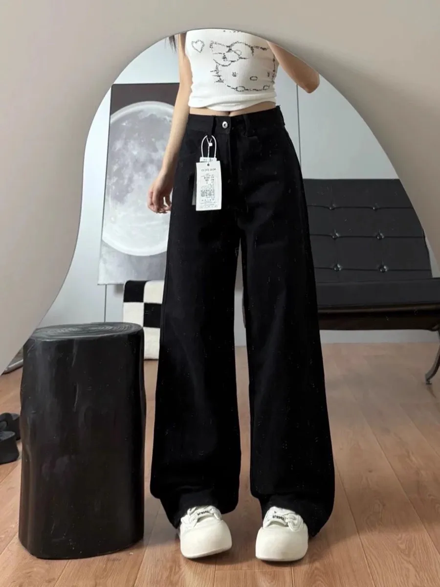 

plus Size Women's American Retro Wide Leg Jeans Spring Autumn Loose Slimming Drapey Straight Floor-Length Trousers
