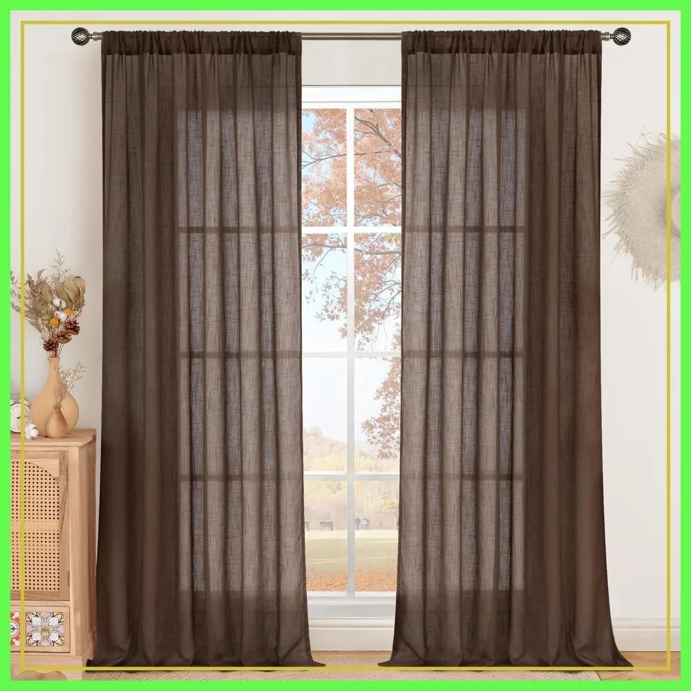 

108 Inch Extra Long Curtains for Living Room, Linen Textured Rod Pocket Drapes, 2 Panels Set 52"W Each