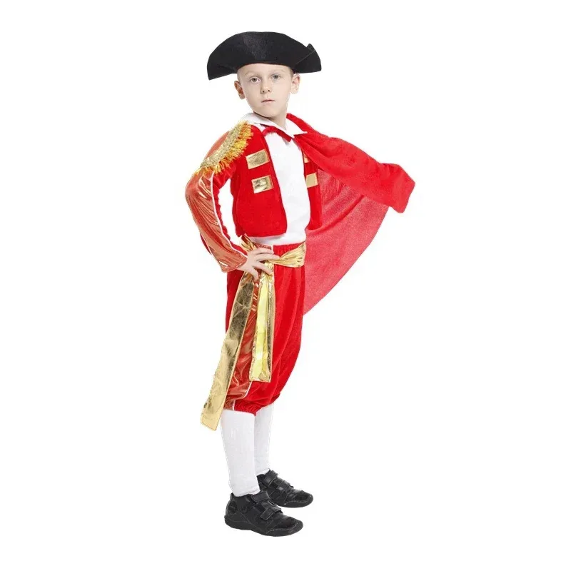 Disfraz español brillante rojo para niños, Matador Torero, Cosplay para niños, disfraces de Halloween, fiesta de Carnaval