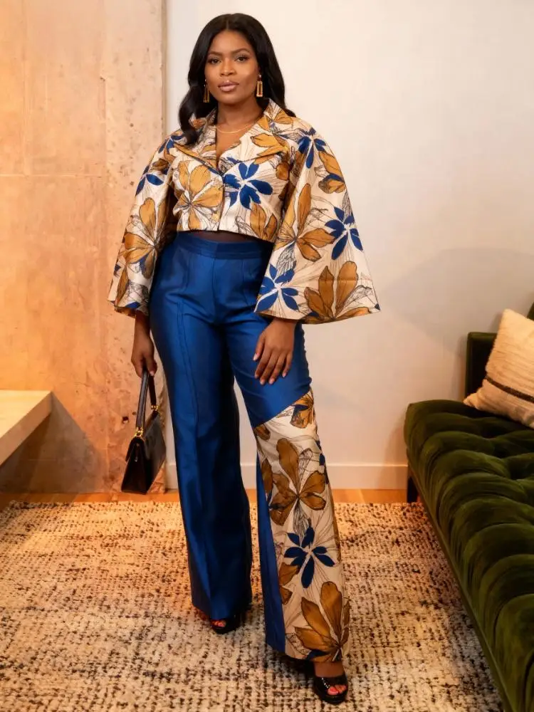 Women's autumn and winter long pants set and printed top set