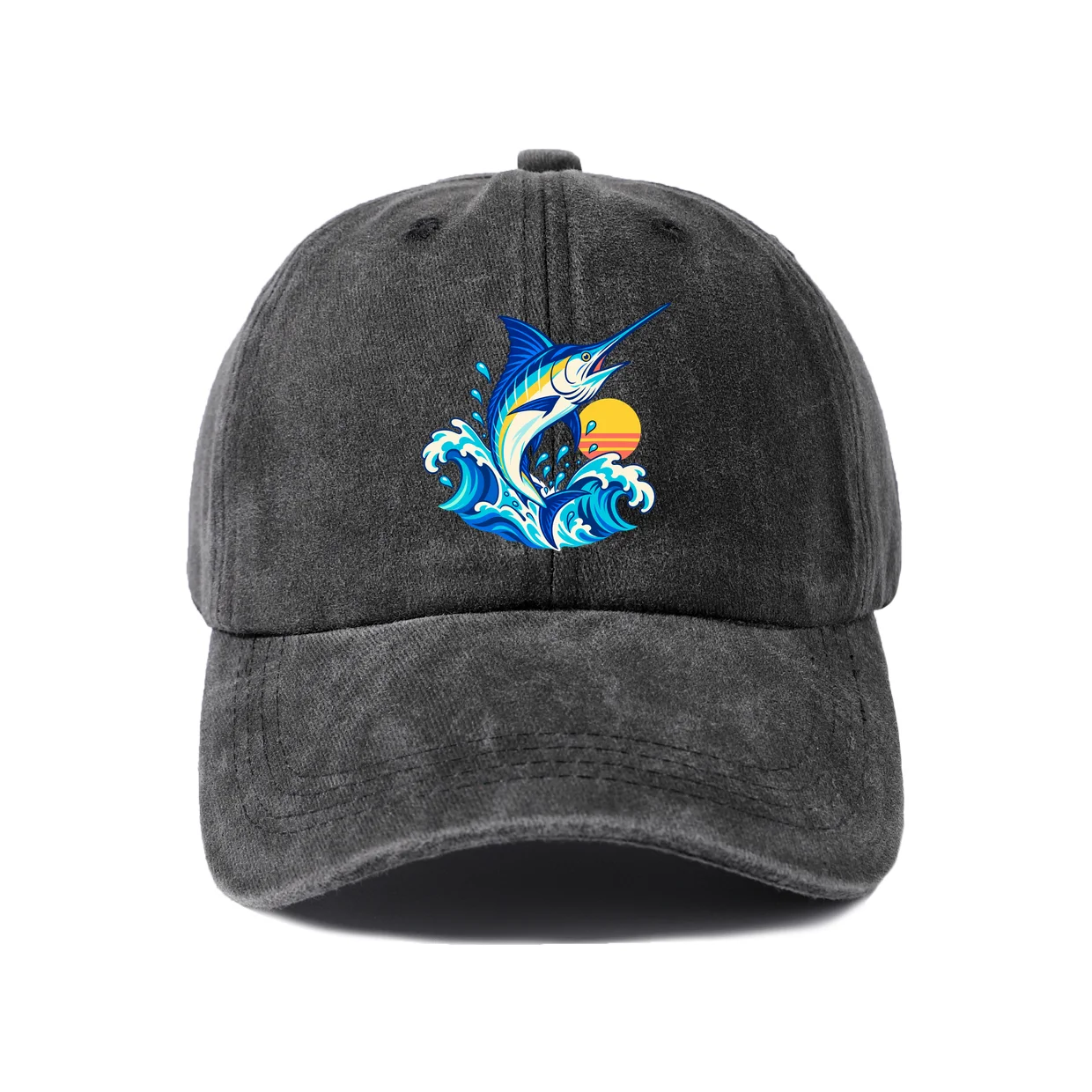 Blue Dolphin Wave Baseball Cap, Vintage Washed Adjustable Unisex Dad Hat, Outdoor Gift