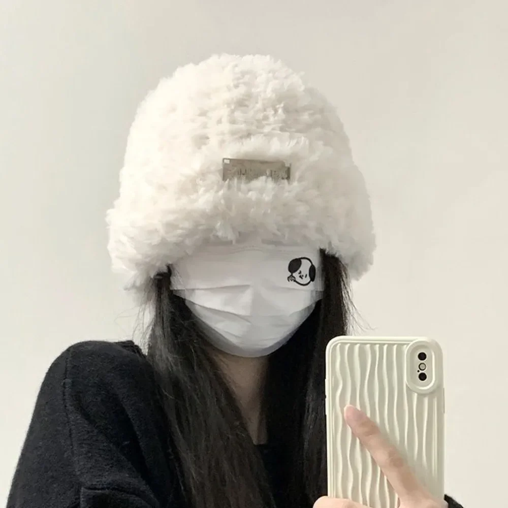 Winter Fluffy Fur Hat for Women Korean Fashion Soft Plush Hat Russia Outdoor Snow Coldproof Warm Benines Ear Protection Cold Cap