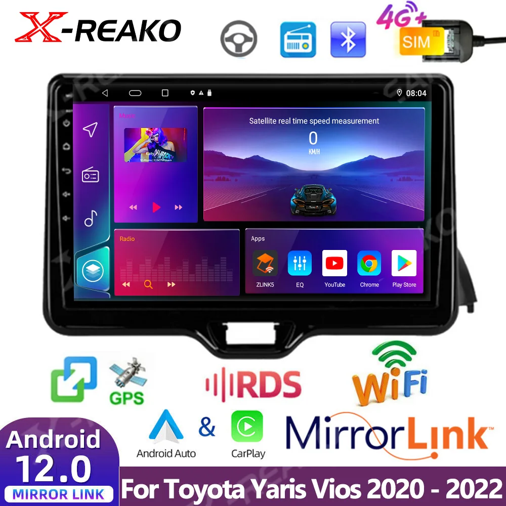 

X-REAKO Android12 For Toyota Yaris Vios 2020 - 2023 Car Radio Stereo Video Player Multimedia GPS Navigation Carplay WIFI 2din