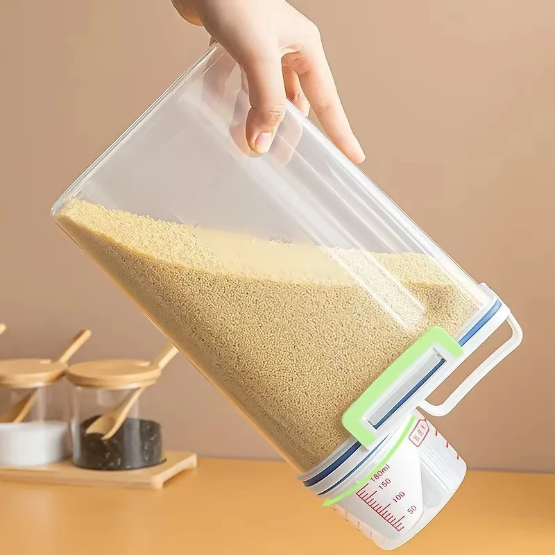 Nuevo dispensador de cereales de plástico, cajas de almacenamiento, contenedor de arroz y granos de cocina, bonita caja de almacenamiento de arroz para cocina, almacenamiento de harina y granos