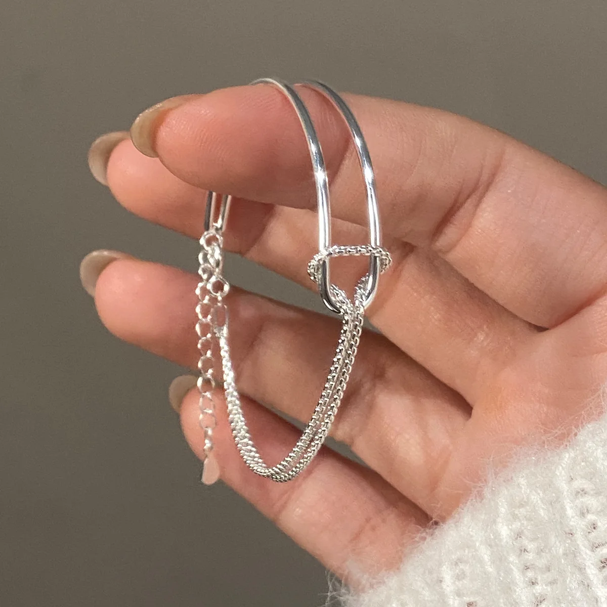 TOYOOSKY 100%S925 Sterling Silver Design Feel Double Layer Chain Knot Bracelet Ins Style Advanced Feel Handicraft Birthday Gift