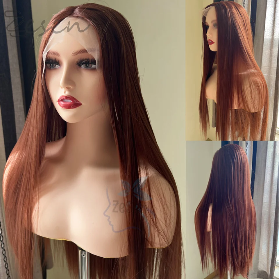 

Brown Synthetic Lace Front Wig Long Straight Lace Frontal Wigs For Women Synthetic Cosplay T Part Lace Front Wigs