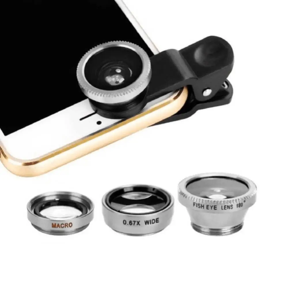 3 in 1 Mobile Phone Fish Eye Super Wide Angle Macro Camera Lens Kit with Clip