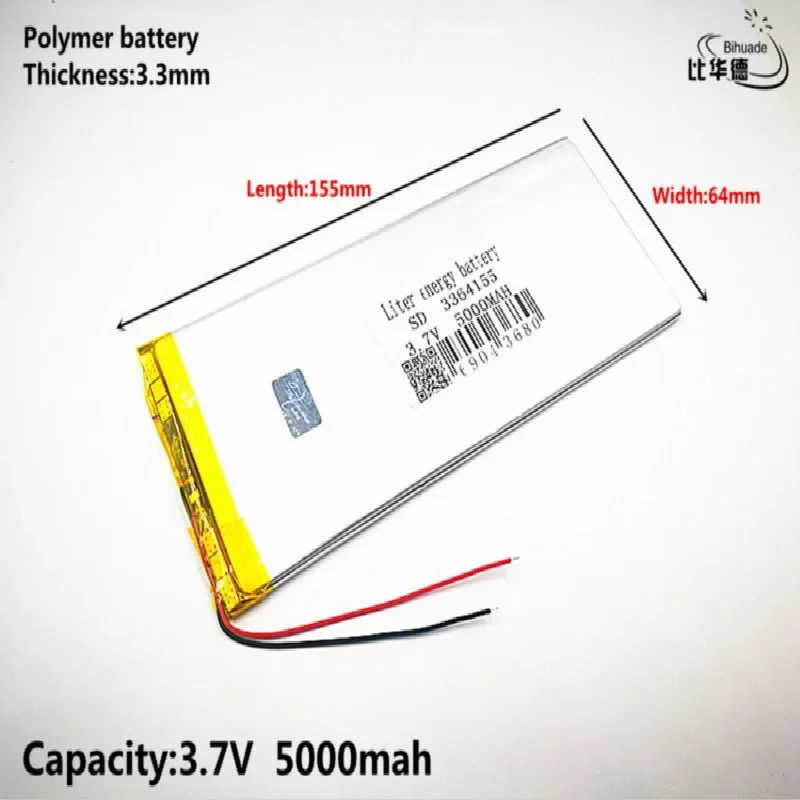 

Liter energy battery Good Qulity 3.7V,5000mAH 3364155 Polymer lithium ion / Li-ion battery for tablet pc BANK,GPS,mp3,mp4