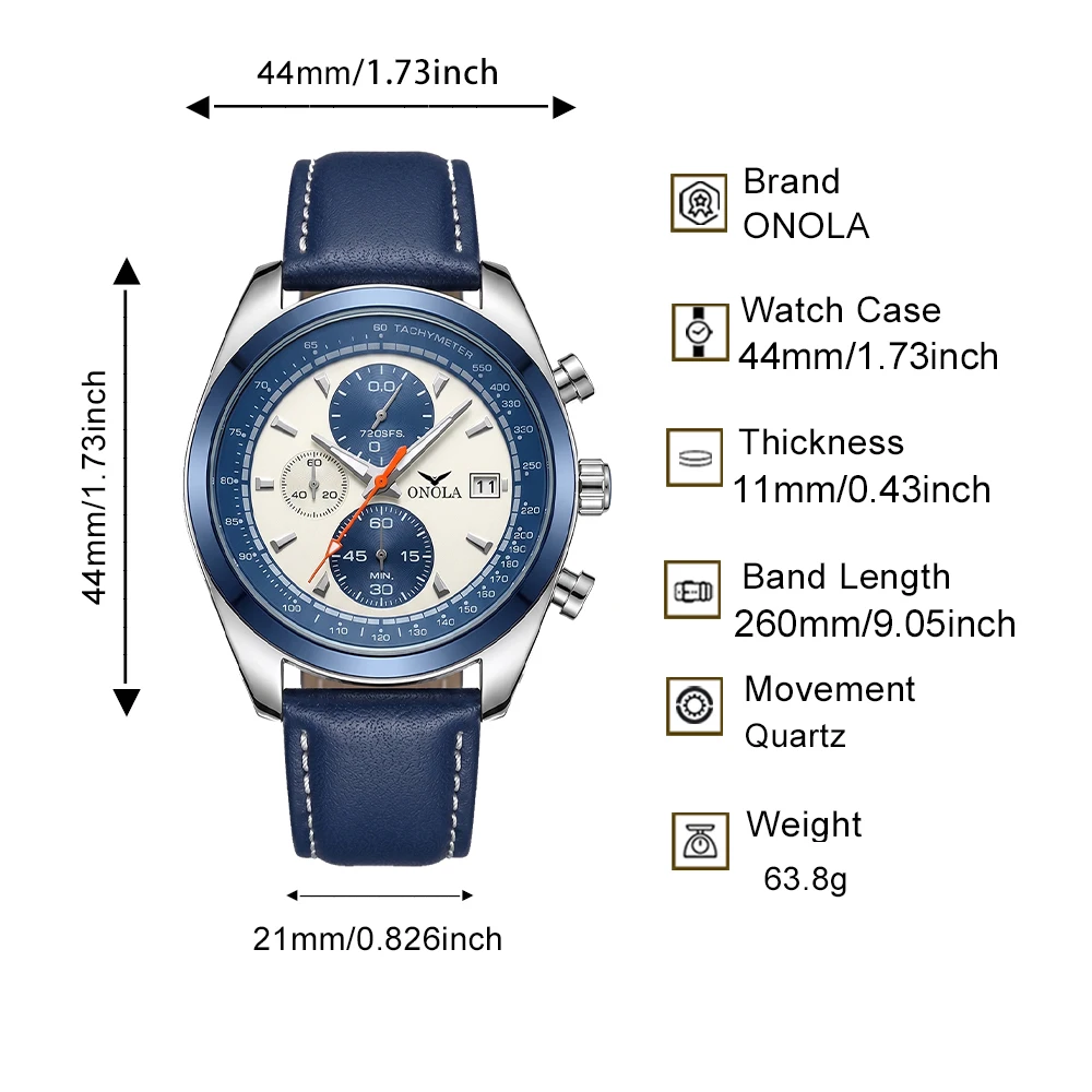 ONOLA's New Men's Chronometer Quartz Watch with Three Sub Dials and A Speedometer Bezel, A Multifunctional Fashionable Sports