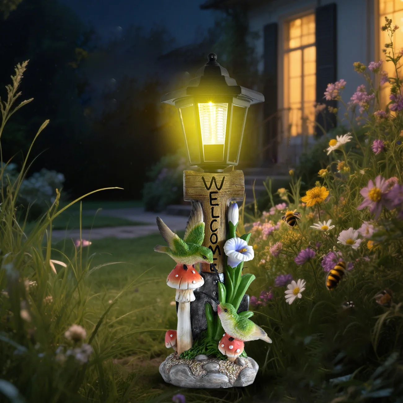 Garden Crafts Solar Hummingbird Garden Ornaments Outdoor Lawn Porch Ornaments Resin Crafts