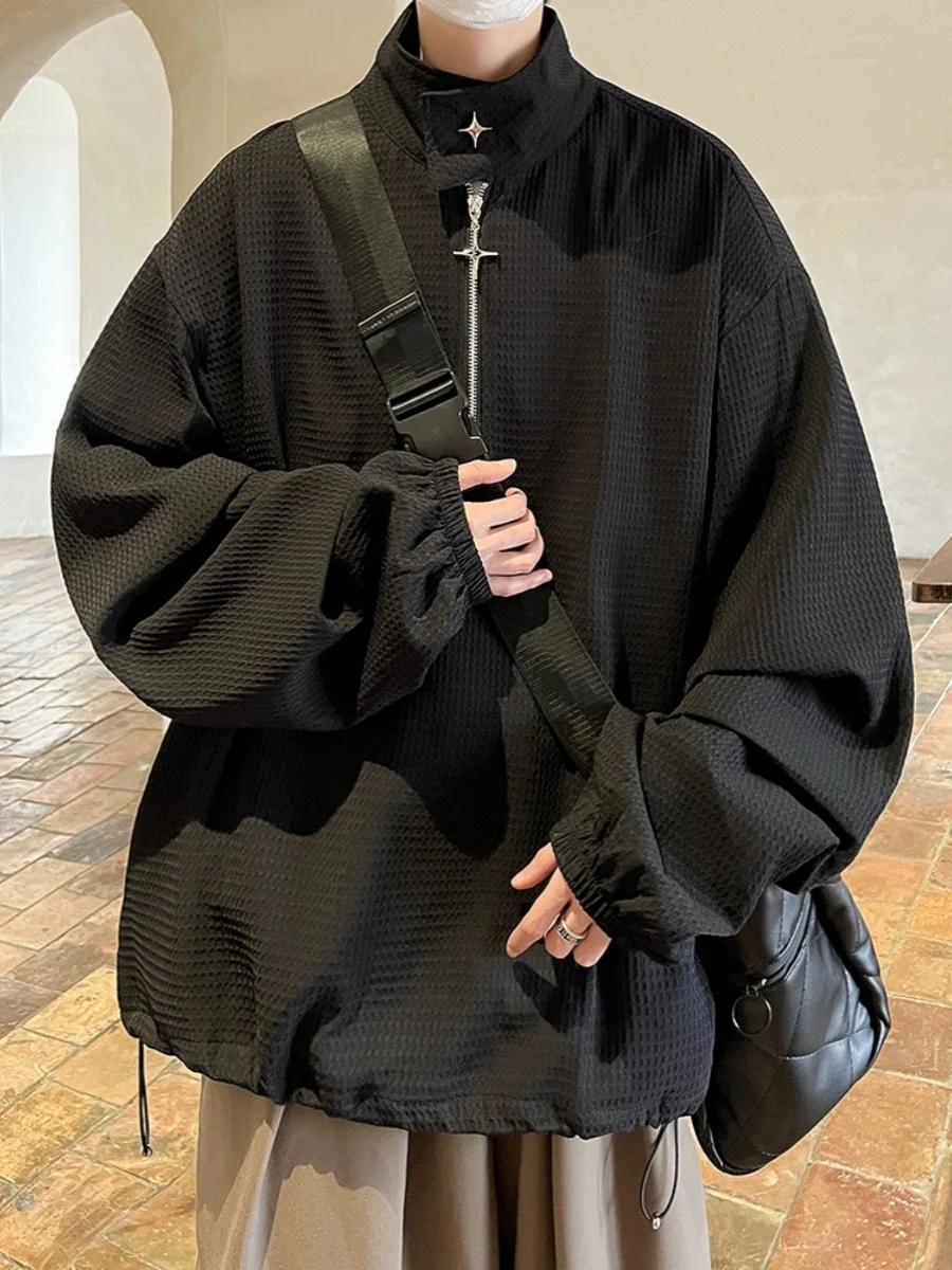 

Мужская толстовка оверсайз с высоким воротником на молнии, свободного кроя, повседневная, для весенне-осеннего сезона