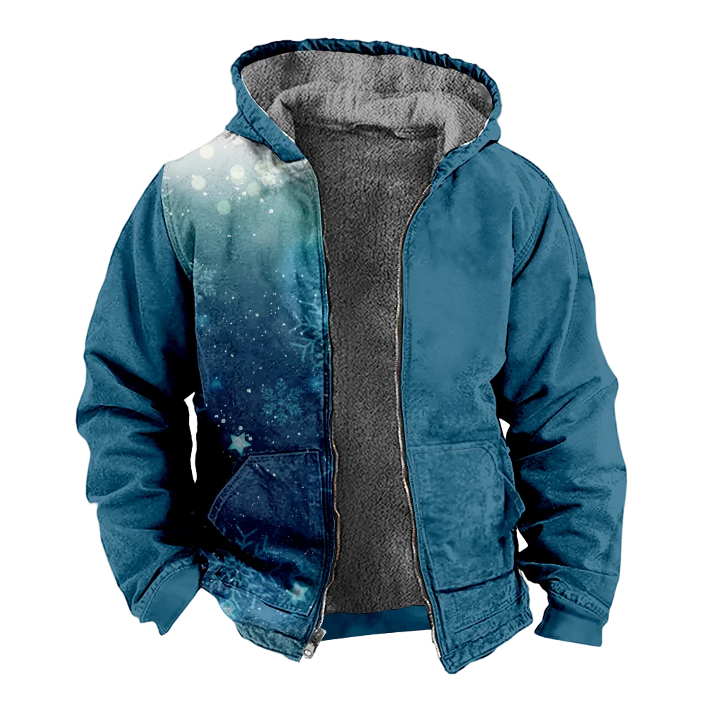 Men's Winter Jackets Coats,snowflake blue Pattern Cotton Clothes Overcoat Sophisticated Vintage Home