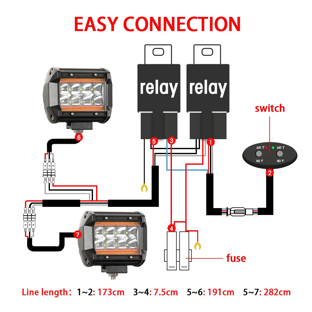 Firedrake-Kit de arnés de cableado para coche, interruptor interior, luz de trabajo, relé de luz de movimiento, 480W, 12V, 3m