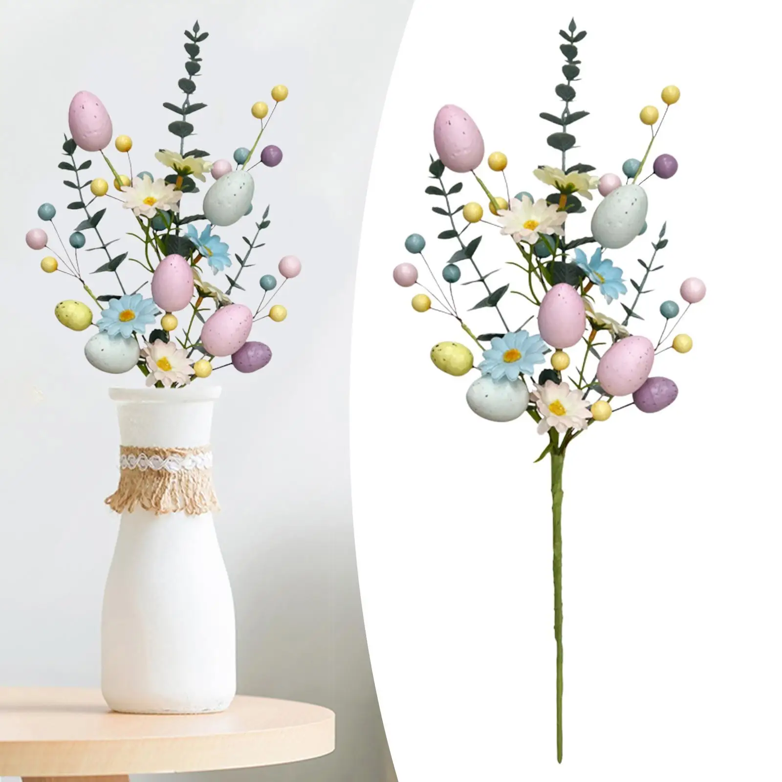 Paasei Stengel met Eucalyptus Bladeren Decoratieve Nep Eieren Bloemen Pick Tak voor Yard Centerpiece Celebration Party Home Vaas