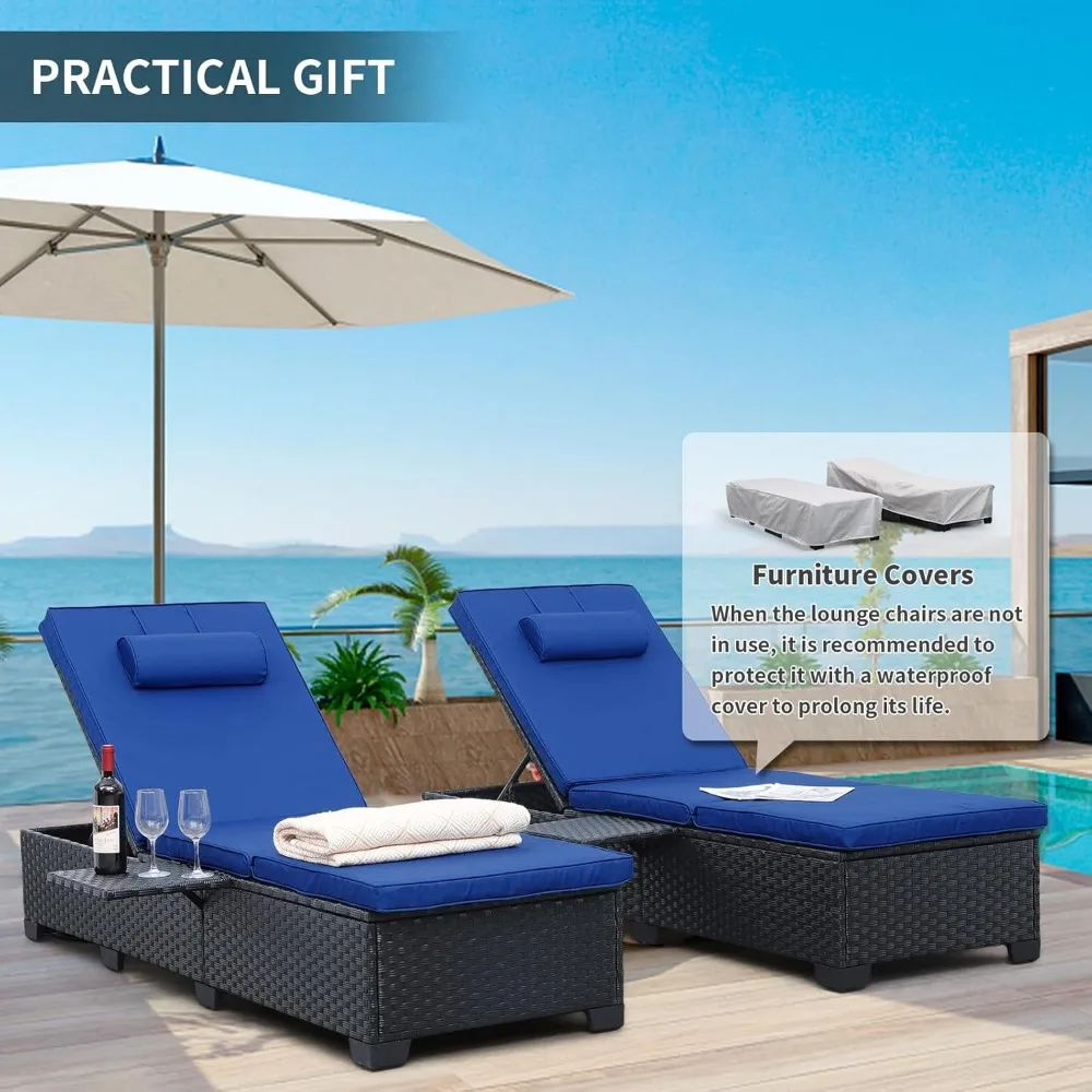 Outdoor Chaise Lounge Chair PE Wicker Patio Furniture Set of 2 Black Rattan Pool Lounge Chairs Adjustable Backrest