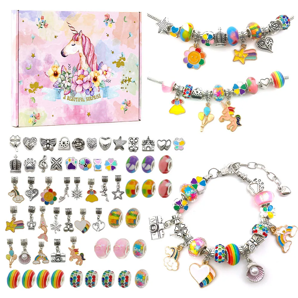 Charm Bracelet Jewerly Making Kit Diy Gorgeous Bracelet Set Necklace Present Alloy Beads Set Charm Bracelet Making Kit For Girls