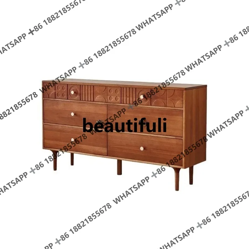 

Medieval solid wood retro entrance bedroom living room carved storage cabinet