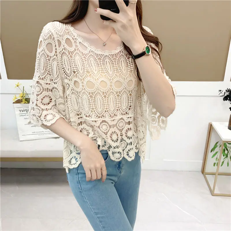 Lace Top 2 Spring/Summer New Shawl Swimwear Small Coat Sunscreen Cover Short Loose Top Women\'s Summer