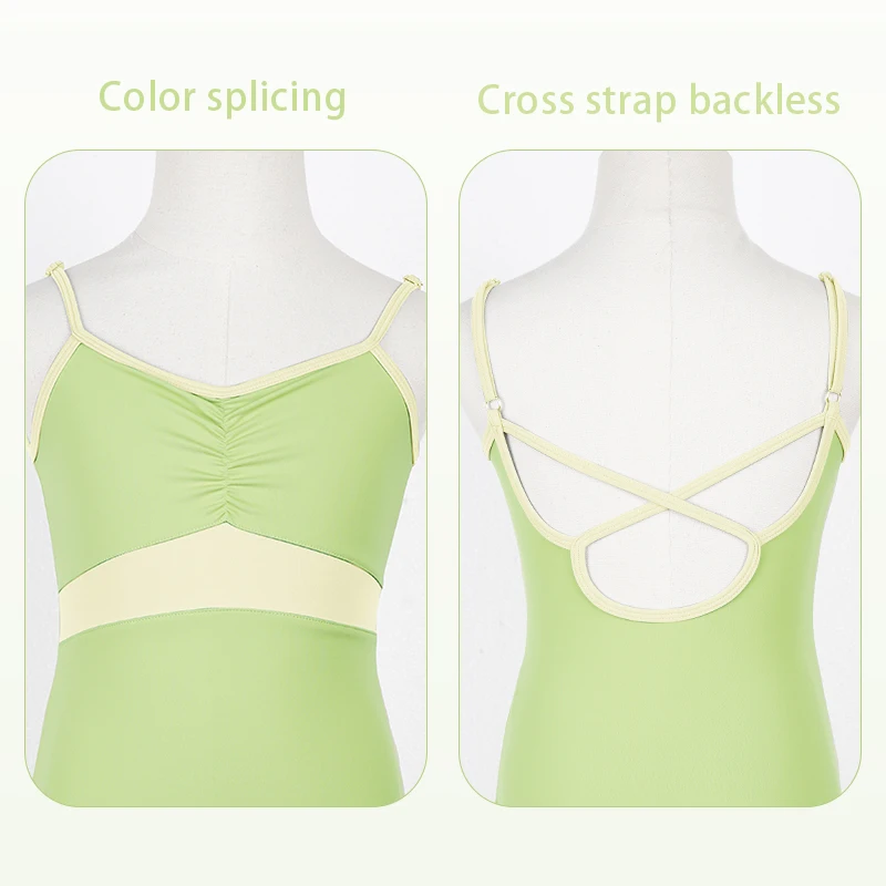 Girls Kids Ballet Leotards Color Splicing Camisole Leotards Teen Dance Gymnastic Bodysuits with Adjustable Shoulder Straps